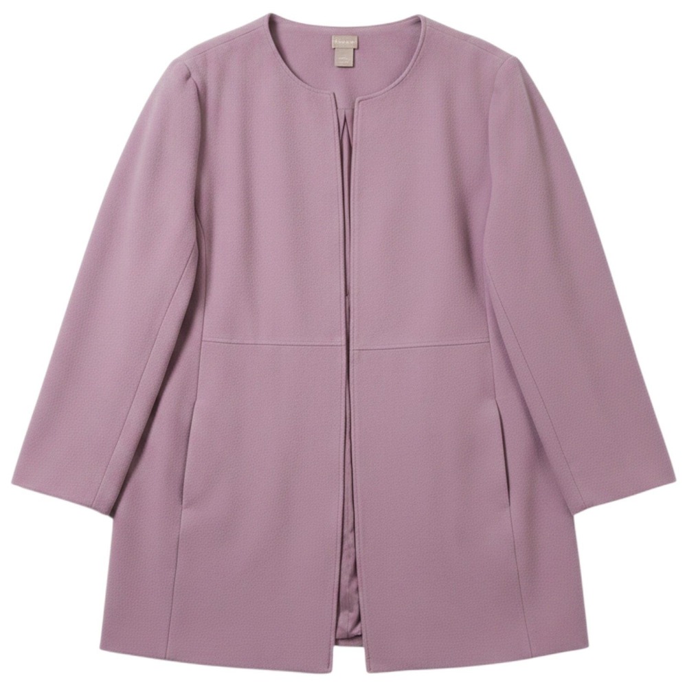 Chicos Jacket Womens 3 US 16 18 Purple Open Collarless Car Coat Lined Blazer
